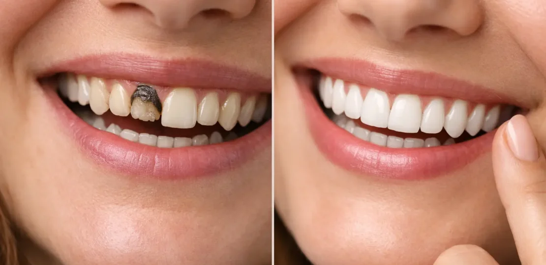 Antes y después de corona dental: cambios reales